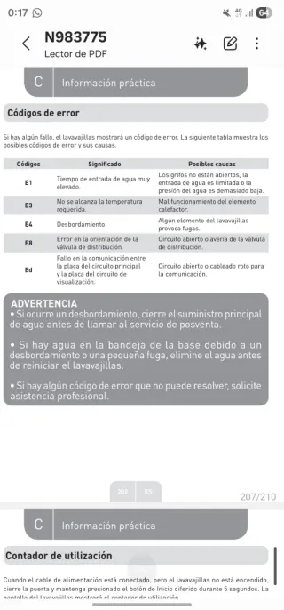 Lavavajillas Valberg 45cm con fallo