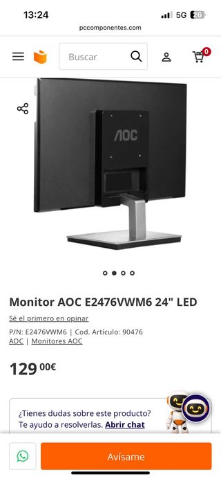 Monitor AOC 24” E2476VWM6 Negro