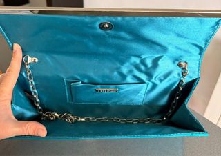 Bolso fiesta Volum en raso turquesa y pedrería