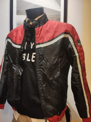 Cazadora Biker Nylon Negra y Roja