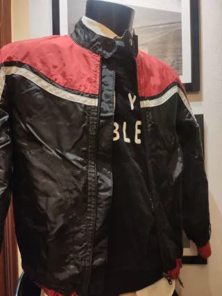 Cazadora Biker Nylon Negra y Roja