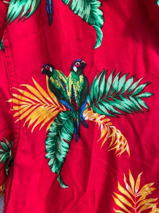 Camisa Estampada Tropical Roja Bershka Manga Corta