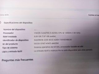 Portátil Dell Vostro 3578 15'6 8GB RAM