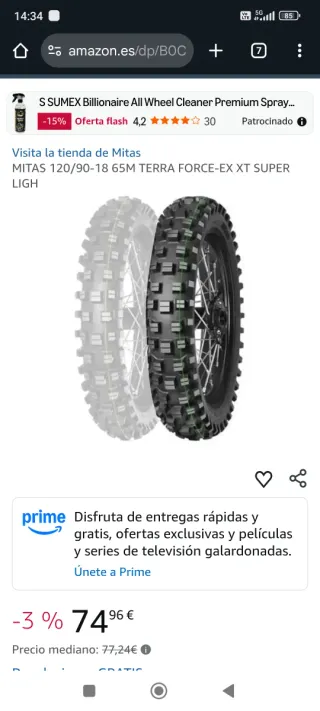 Neumático Mitas 120/90-18 65M Terra Force-Ex