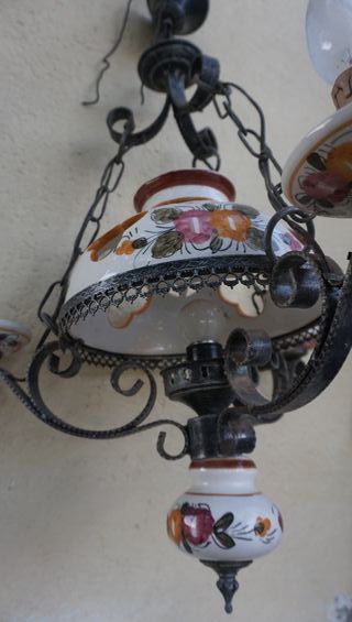 Lámpara de techo cerámica y forja 47 cm diámetro