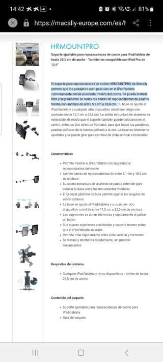 Soporte ajustable para iPad/tablet en coche