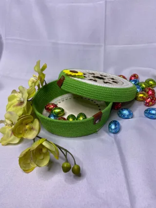 Cestino Handmade Verde Decorato Fiore