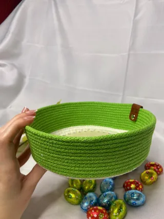 Cestino Handmade Verde Decorato Fiore