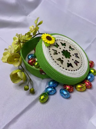 Cestino Handmade Verde Decorato Fiore