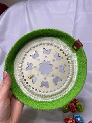 Cestino Handmade Verde Decorato Fiore