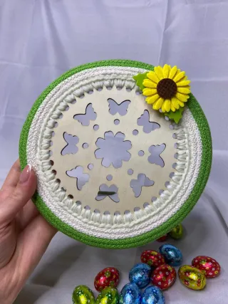 Cestino Handmade Verde Decorato Fiore