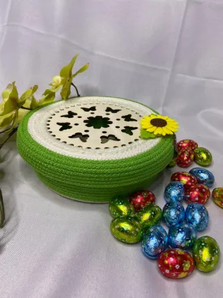 Cestino Handmade Verde Decorato Fiore