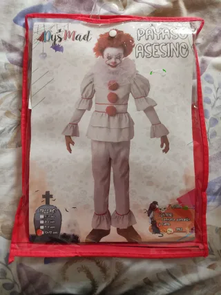 Disfraz Payaso Asesino T.10-12 Años, regalo peluca