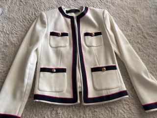 Giacca Zara Basic Donna panna dettagli blu/magenta