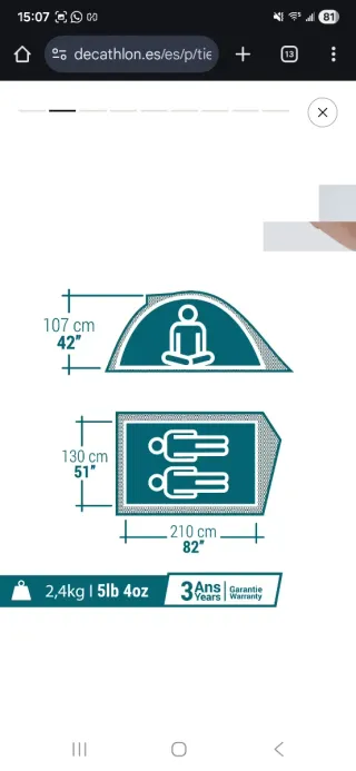 Tienda de campaña Quechua 100, 2 personas