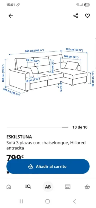 Sofá Chaiselongue IKEA Eskilstuna