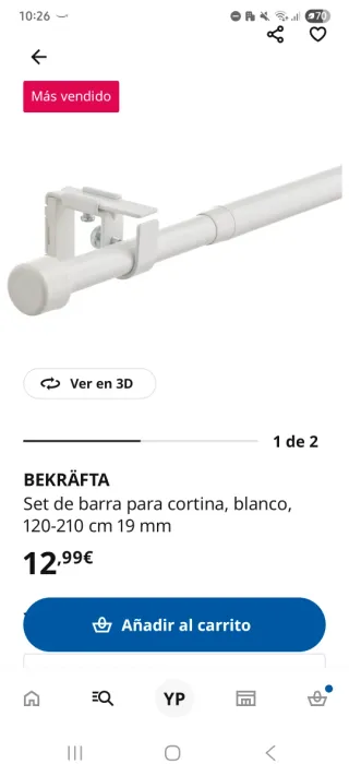 Soportes y Barra de Cortina Extensible Ikea Blanca