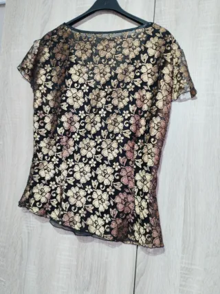 Blusa mujer encaje floral negro y dorado