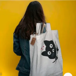 Shopper bag fatta a mano con gatto