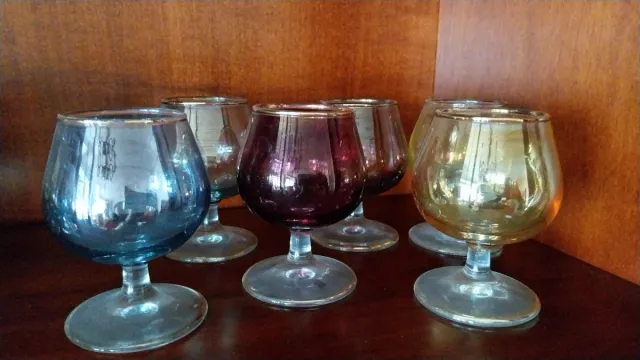 6 copas de cristal vintage colores