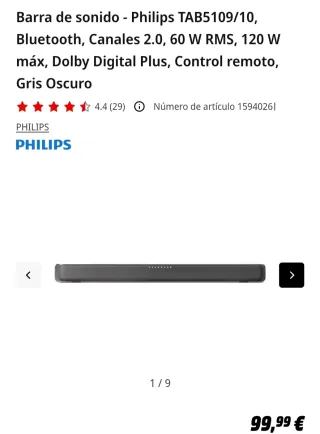 Barra de Sonido Philips TAB5109/10 Gris