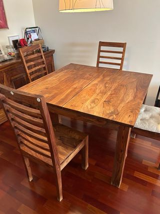 Mesa extensible teca colonial y 4 sillas