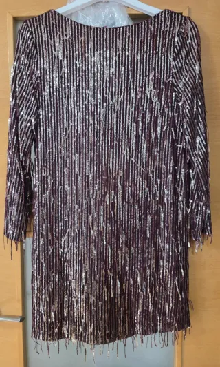 Vestido fiesta lentejuelas morado y plata