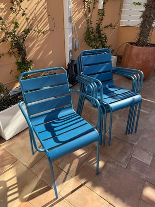 5 sillas de jardín azul con reposabrazos
