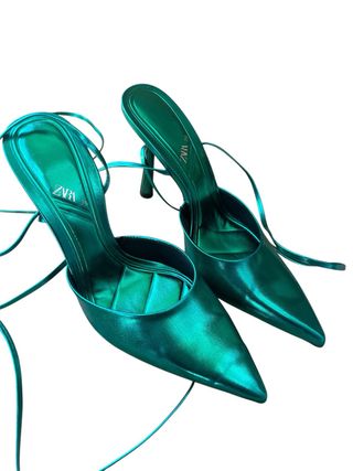 Scarpe Zara Metallizzate Smeraldo Tacco Spillo Tg