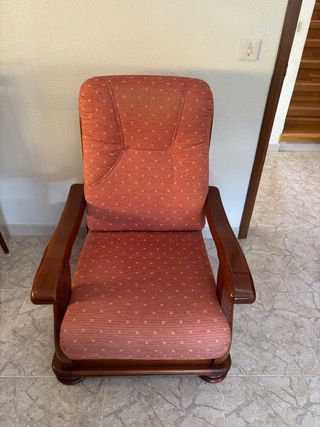 Sofá 3 plazas y 2 sillones madera y tela