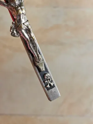 Crocifisso d'Epoca Memento Mori Ebano Argento