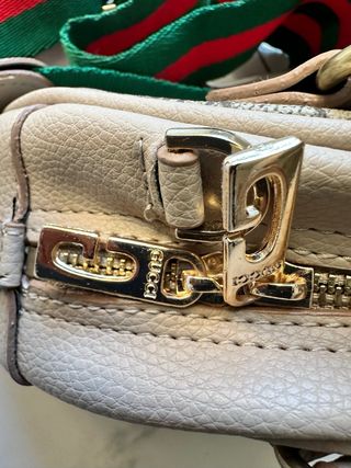 Borsa Gucci piccola beige con riga rossa e verde