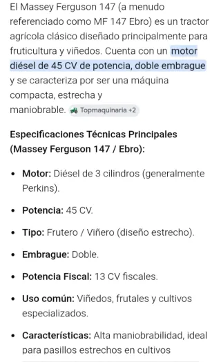 Tractor Massey Ferguson 147. Motor Perquins.