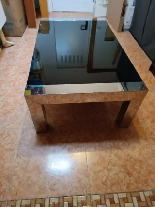 Mesa de centro cristal y metal