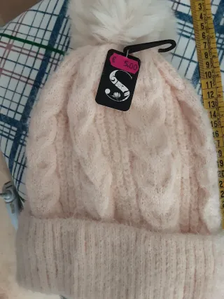 Gorro lana pompón bola pelito beige nuevo etiqueta
