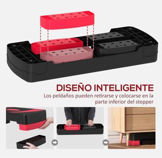 Step Aeróbic Fitness Antideslizante Negro/Rojo