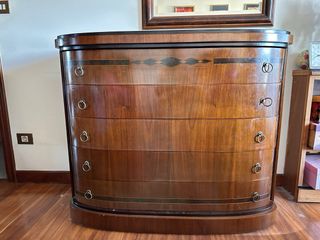 Cómoda 5 cajones madera y cristal