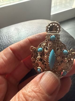 Porta perfume antiguo plata y turquesas