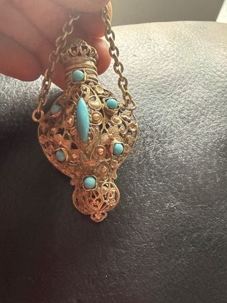 Porta perfume antiguo plata y turquesas