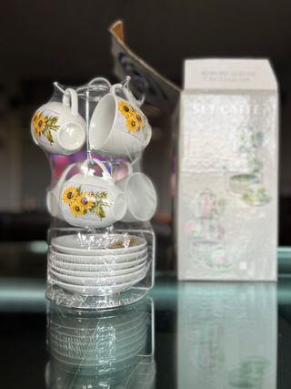 Set 6 Tazzine Caffè Girasoli con Piattini