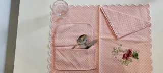 Set 2 Tovagliette Ricamo Toscano Blu Rosa 100% cot