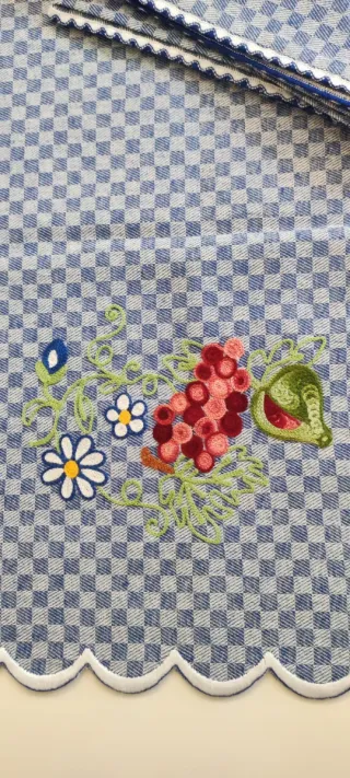 Set 2 Tovagliette Ricamo Toscano Blu Rosa 100% cot