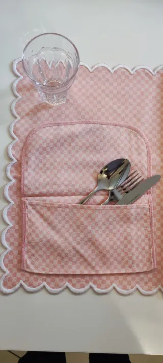 Set 2 Tovagliette Ricamo Toscano Blu Rosa 100% cot