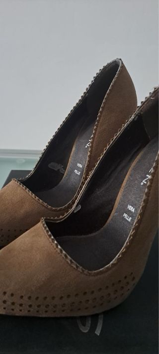 Decolletè beige/marrone in pelle