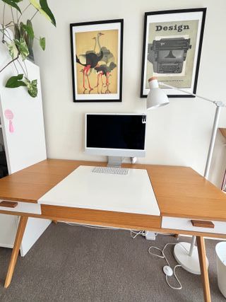 Escritorio Tocador roble/blanco cajones y espejo