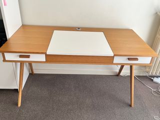 Escritorio Tocador roble/blanco cajones y espejo