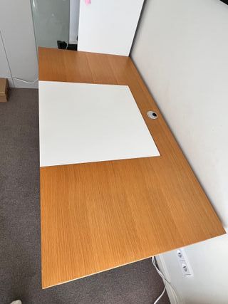 Escritorio Tocador roble/blanco cajones y espejo