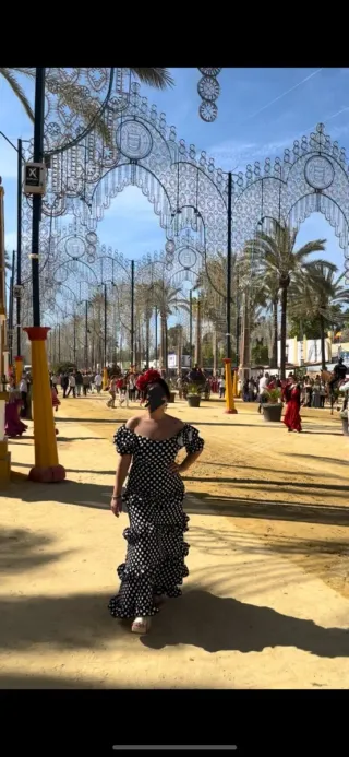 Traje Flamenca Negro Lunares Blanco