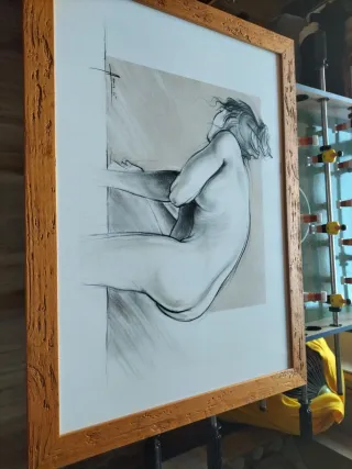 Cuadro Marco Madera Dibujo Figura Humana