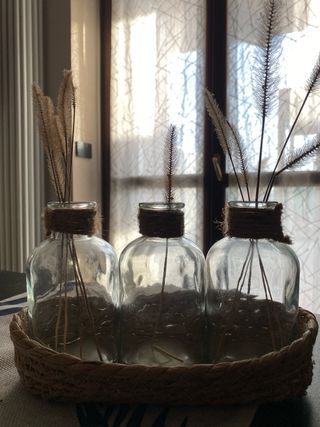 Set 3 Vasetti Vetro con Corda e Fibre Naturali